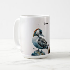 vacker loon på sten i vattenfärg kaffemugg