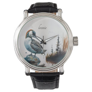 vacker loon på vatten i vattenfärg armbandsur