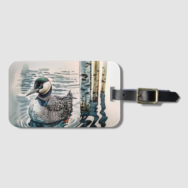 vacker loon på vatten i vattenfärg bagagebricka (Framsida horisontal)