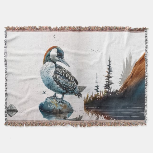 vacker loon på vatten i vattenfärg filt (Framsidan)