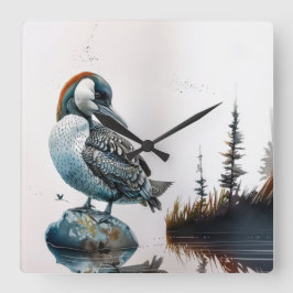 vacker loon på vatten i vattenfärg fyrkantig klocka