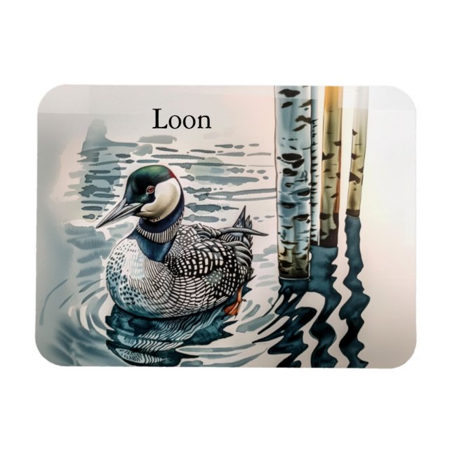 vacker loon på vatten i vattenfärg magnet (Horisontell)
