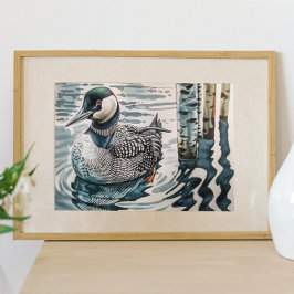 vacker loon på vatten i vattenfärg poster