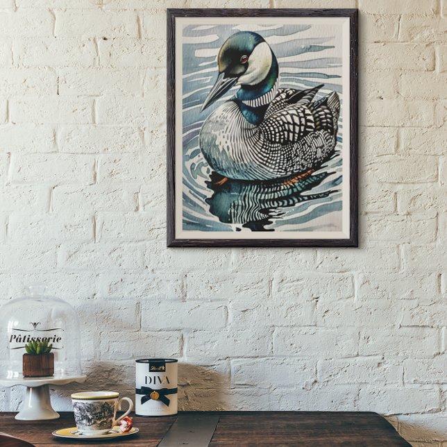 vacker loon på vatten i vattenfärg poster (Skapare uppladdad)