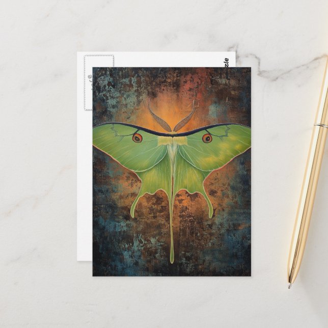 Vacker Luna Moth-målning Vykort (Fram/Back In Situ)