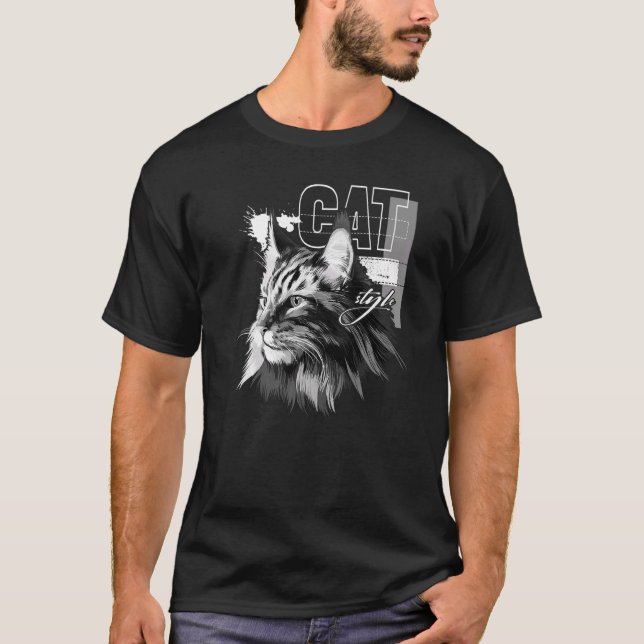 Vacker Maine Coon katt T Shirt (Framsida)