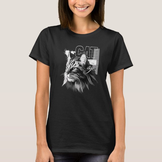 Vacker Maine Coon katt T Shirt (Framsida)