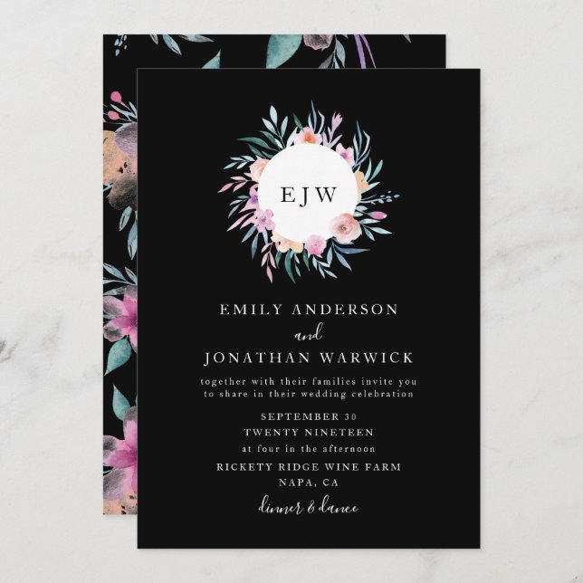 Vacker målad inbjudan till blomning (Fram/baksida)