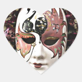 Vacker Male Carnival Mask Hjärtformat Klistermärke