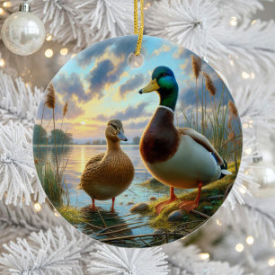 Vacker Mallard Ankor Souvenir Julgransprydnad Keramik