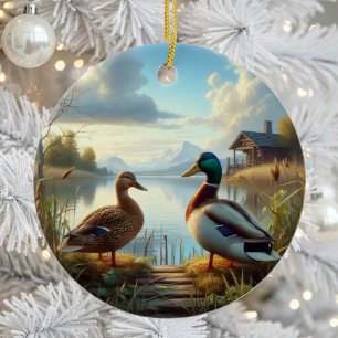 Vacker Mallard Ankorna Minnessaker Julgransprydnad Keramik