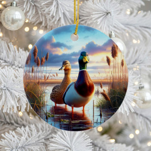 Vacker Mallard Ankorna Minnessaker Julgransprydnad Keramik