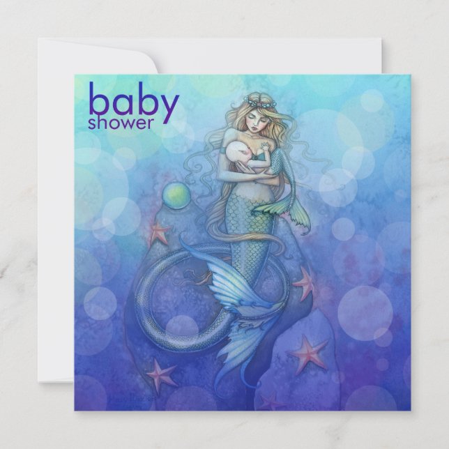 Vacker mamma och baby sjöjungfru baby shower inbjudningar (Framsida)
