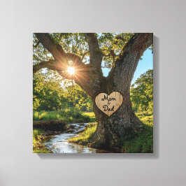 Vacker "Mamma & Pappa" Oak Träd med Stream Canvastryck