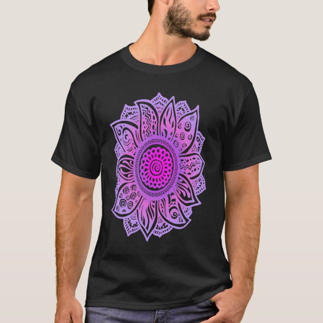 Vacker Mandala Solros Andlig Yoga Meditation T Shirt (Framsida)