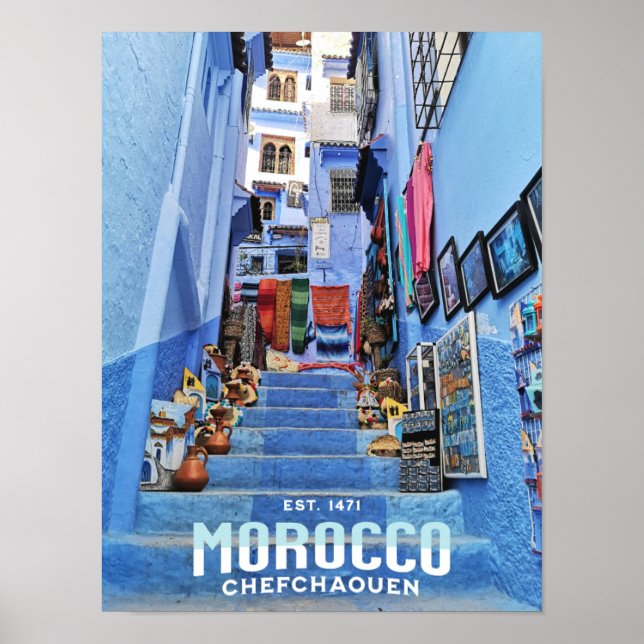 Vacker maroccan Chefchaouen Blue North City Poster (Framsidan)