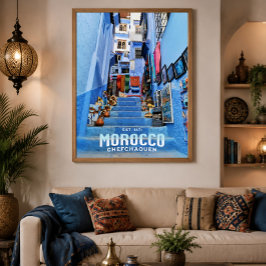Vacker marockansk Chefchaouen blå nordstad  Poster