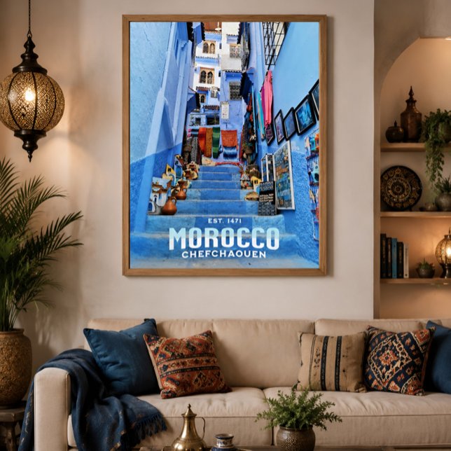 Vacker marockansk Chefchaouen blå nordstad  Poster (Skapare uppladdad)