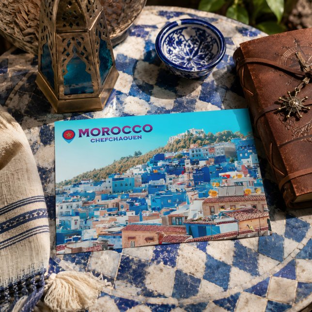 Vacker marockansk norra medina blå stad  vykort (Chefchaouen Morocco)