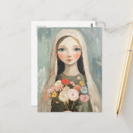 Vacker Mary med blommor Vykort