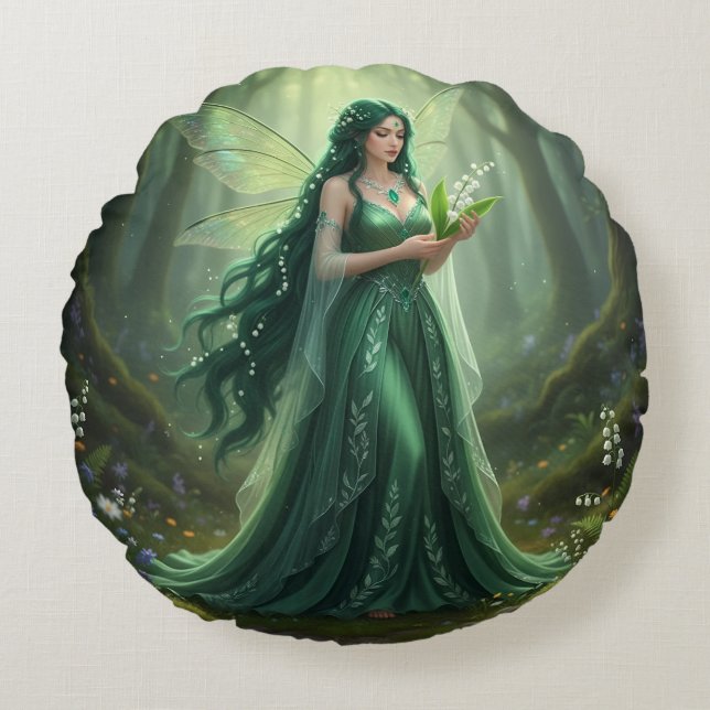 Vacker May Emerald Fairy Rund Kudde (Framsidan)