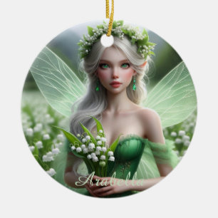 Vacker May Fairy i Lilies of the Valley Julgransprydnad Keramik