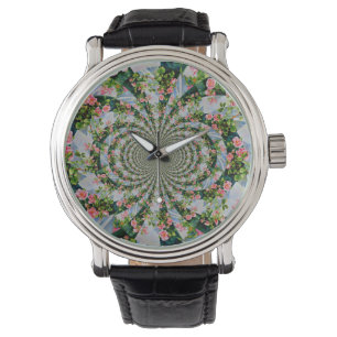 Vacker med rosa röd ros blommigt armbandsur