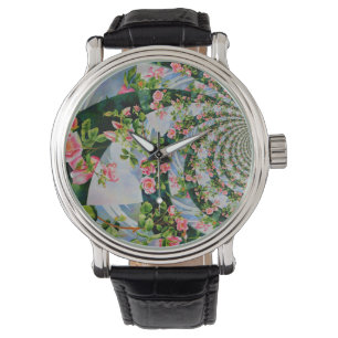 Vacker med rosa röd ros blommigt armbandsur