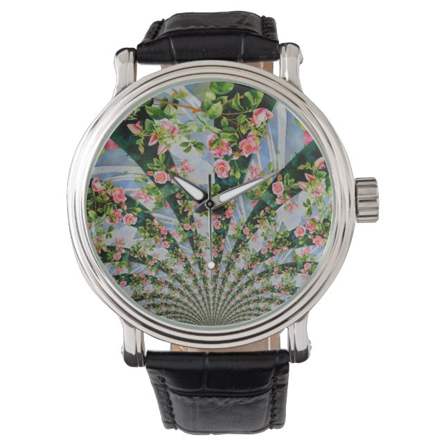 Vacker med rosa röd ros blommigt armbandsur (Framsida)