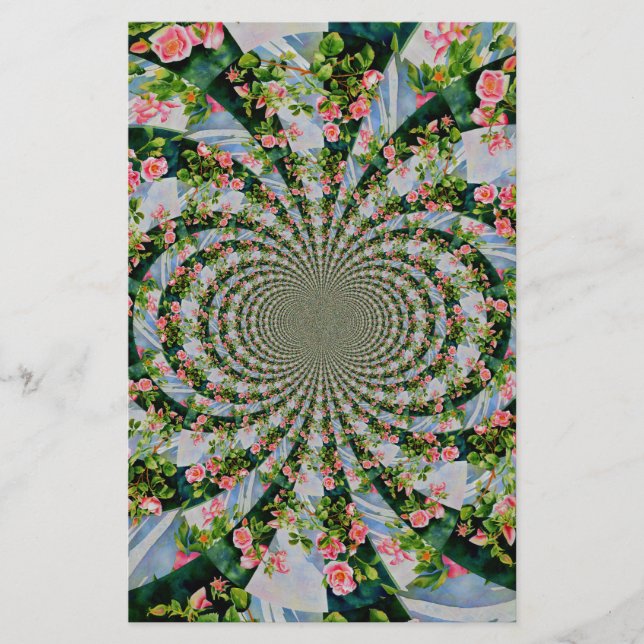 Vacker med rosa röd ros blommigt brevpapper (Framsida)