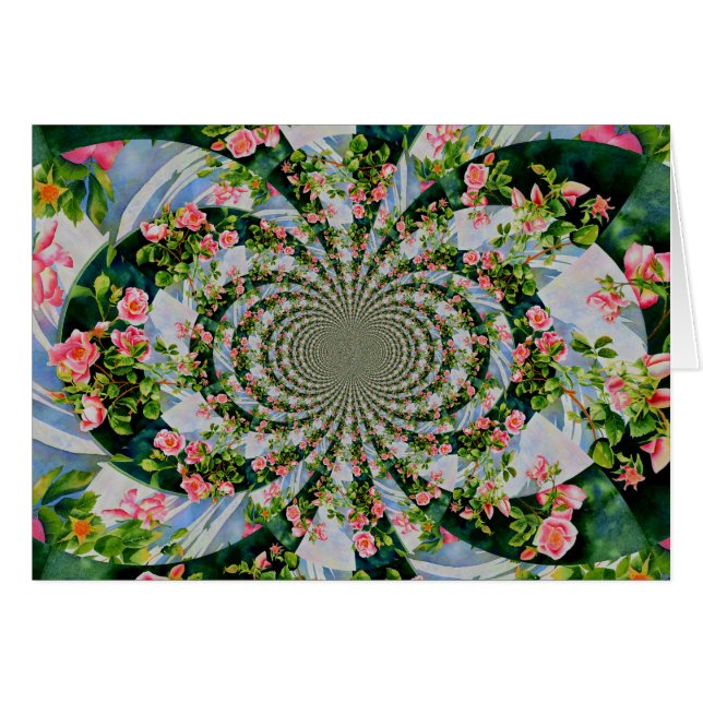 Vacker med rosa röd ros blommigt hälsningskort (Framsidan Horizontal)