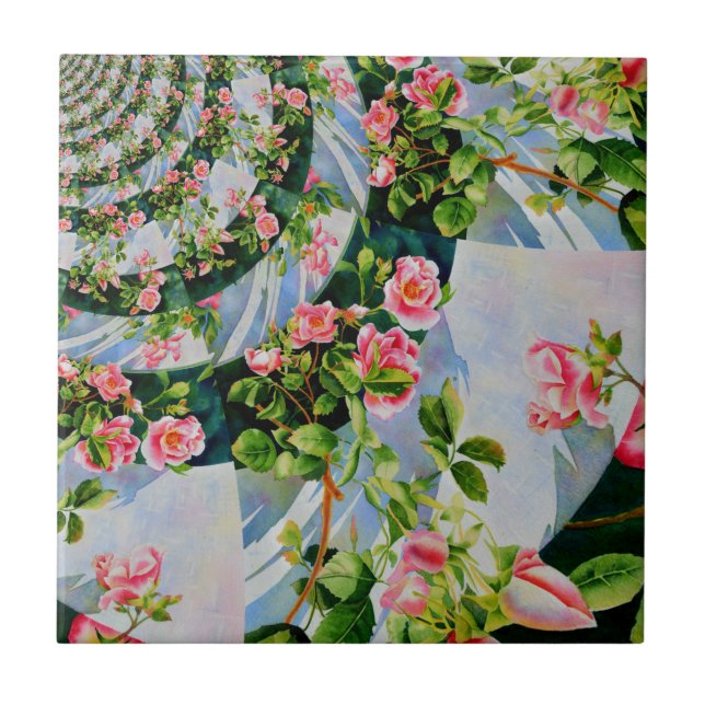 Vacker med rosa röd ros blommigt kakelplatta (Framsidan)