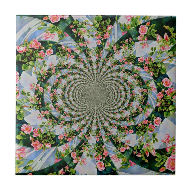 Vacker med rosa röd ros blommigt kakelplatta (Framsidan)