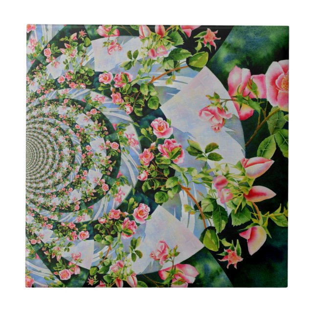 Vacker med rosa röd ros blommigt kakelplatta (Framsidan)