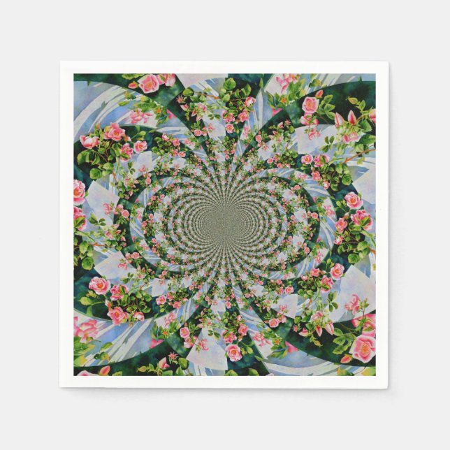 Vacker med rosa röd ros blommigt pappersservett (Framsidan)