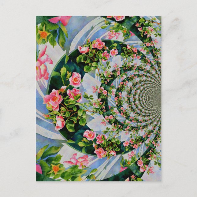 Vacker med rosa röd ros blommigt vykort (Framsida)