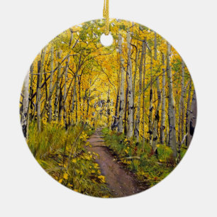 Vacker med Scenia Autumn Trail i Aspen Träd Grove Julgransprydnad Keramik