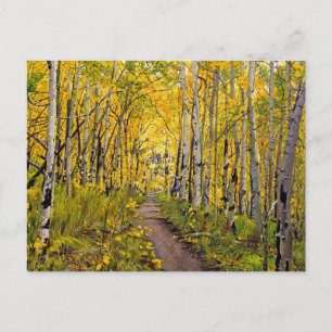 Vacker med Scenia Autumn Trail i Aspen Träd Grove Vykort