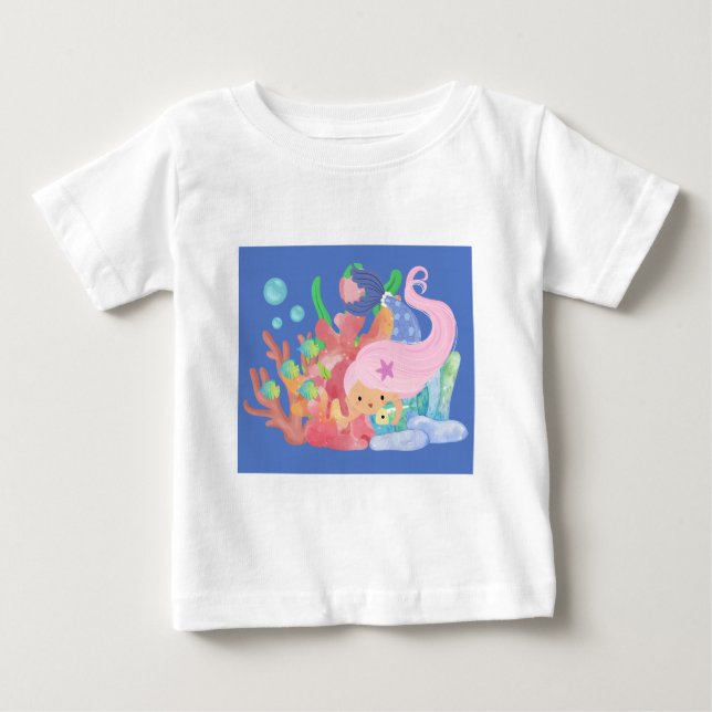 Vacker mermaid med ROSA HÅR som leker och kramar e T Shirt (Framsida)