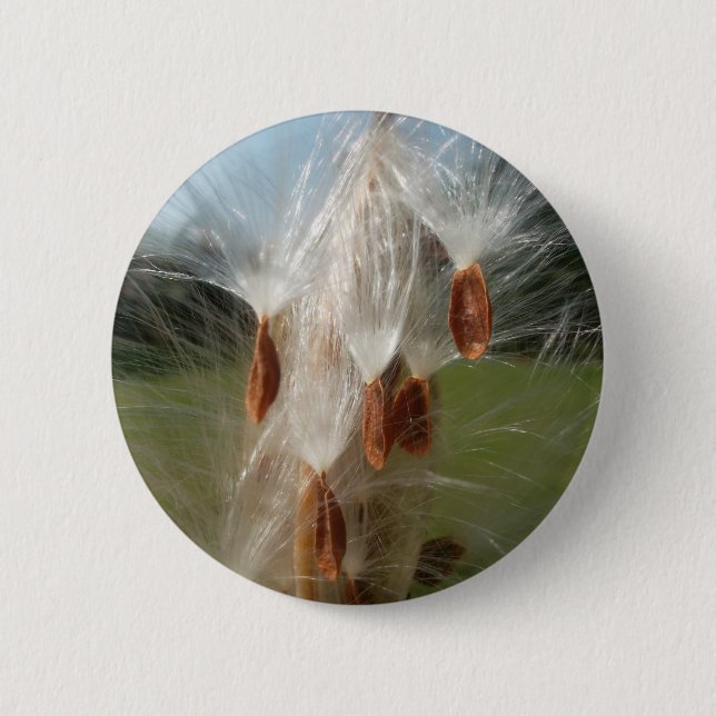 Vacker Milkweed-magi: En himmelsk flyktdesign Knapp (Framsida)