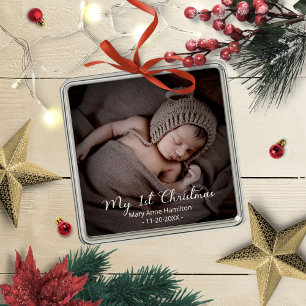 Vacker Min Första Jul Nyfödd Baby Foto Julgransprydnad Metall