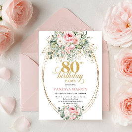 Vacker Minimal Blush Blommig 80-års Födelsedagsinb Inbjudningar