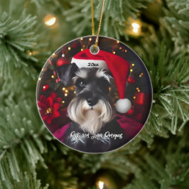 Vacker minister Schnauzer med Santa Hat Julgransprydnad Keramik