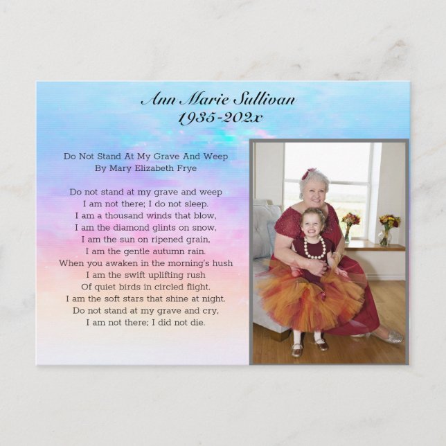 Vacker minnesdikt med foto vykort (Framsida)