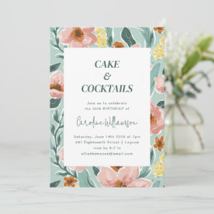 Vacker Mint Salvia Rosabruten Rosa Blommig Födelse Inbjudningar