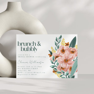 Vacker Mintgrön Salvia Rosa Blommig Brunch Bubbly Inbjudningar