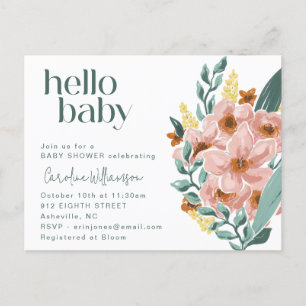 Vacker Mintgrön Salvia Rosa Blommig Hej Bebis Baby Vykort