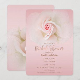 Vacker Mjuk Rosa Blöt Ros Elegant Bröllopsdusch Inbjudningar