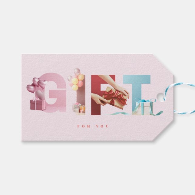 Vacker mjuk rosa PRESENT Text maskning typografi Presentetikett (Framsidan (Horisontell))