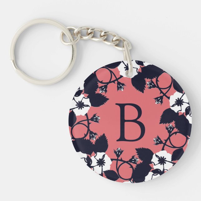 Vacker modern blomsterkorall rosa monogram (Framsidan)